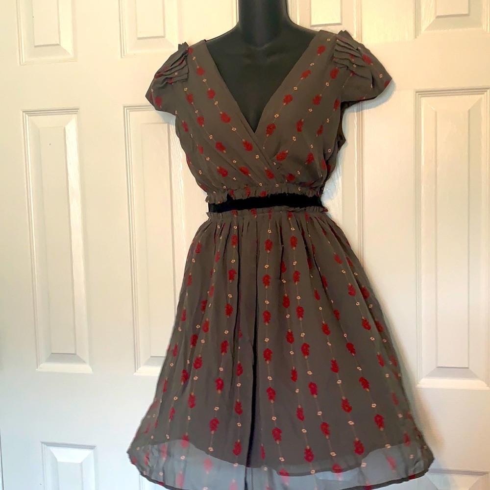 Grey Flared Skirt Dress